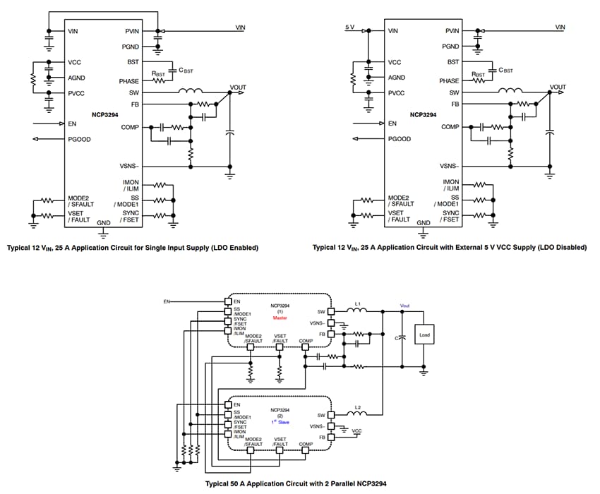 Application Circuit Diagram - onsemi NCP3294 Stackable Synchronous Buck Regulator
